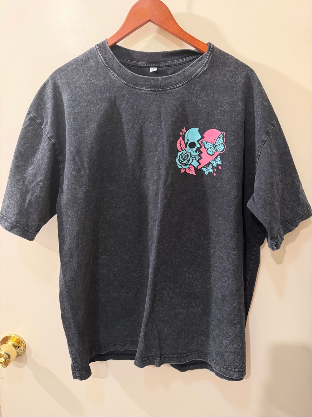 Women’s Black Muscle Tee with Pink & Teal Graphic